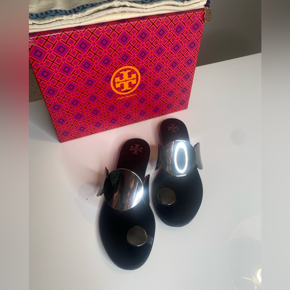 Tory Burch / Patos Multi Disk / Sandals / Gray and Black / Size 7 - Picture 2 of 12